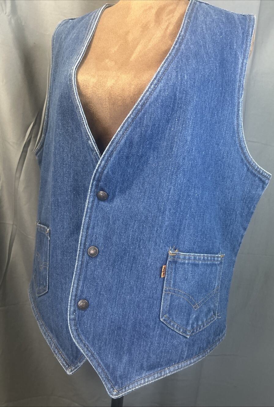 Vintage 70s Levis Orange Tab Denim Vest Mens Large 3 Button Waistcoat
